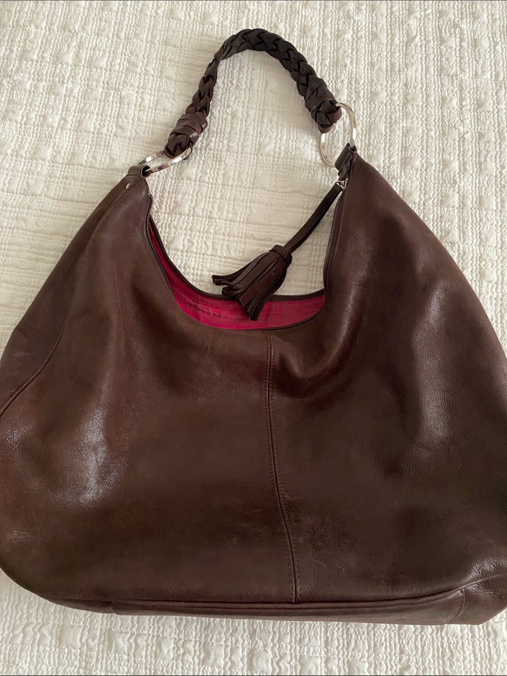 SCHUHMANN made in  Vienna, Austria large chocolate brown leather tote.